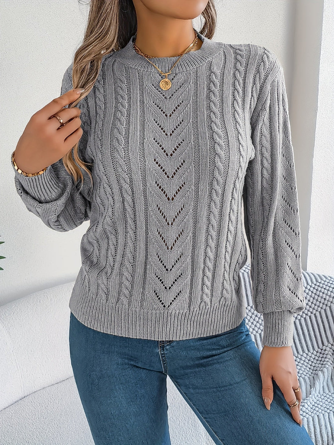 Cable-Knit Textured Sweater