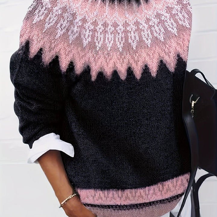 Chunky Jacquard Round Neck Sweater