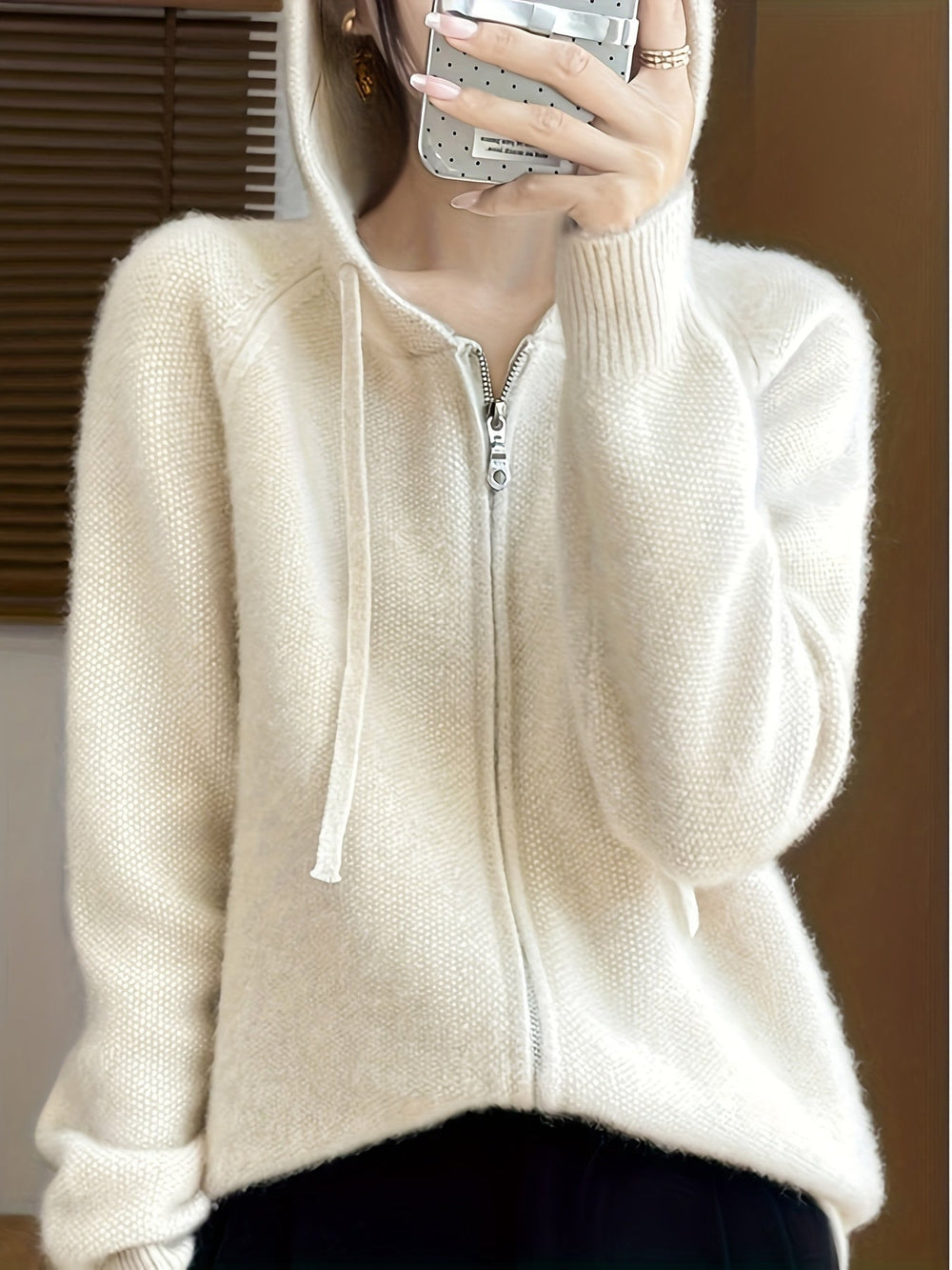 Hooded Zip-Front Cardigan