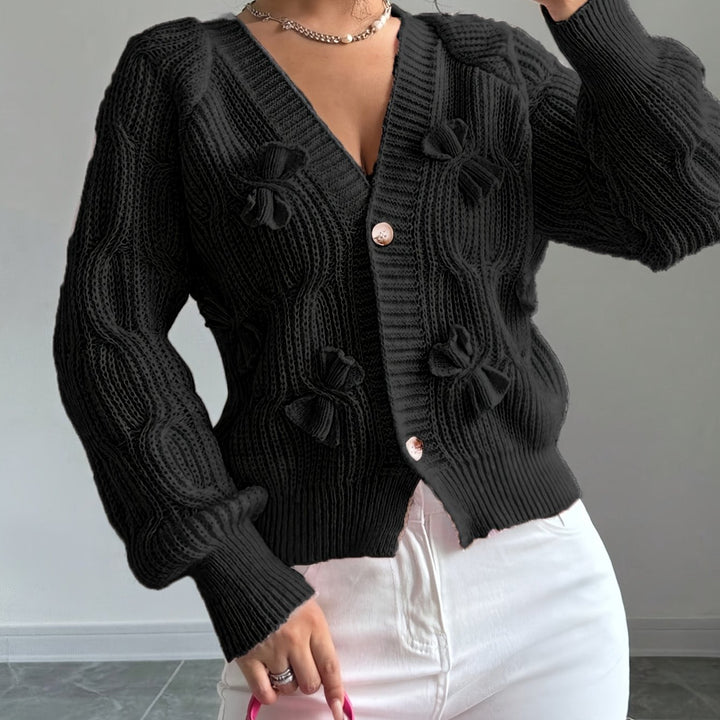 Soft Bow-Detail Long Sleeve Cardigan