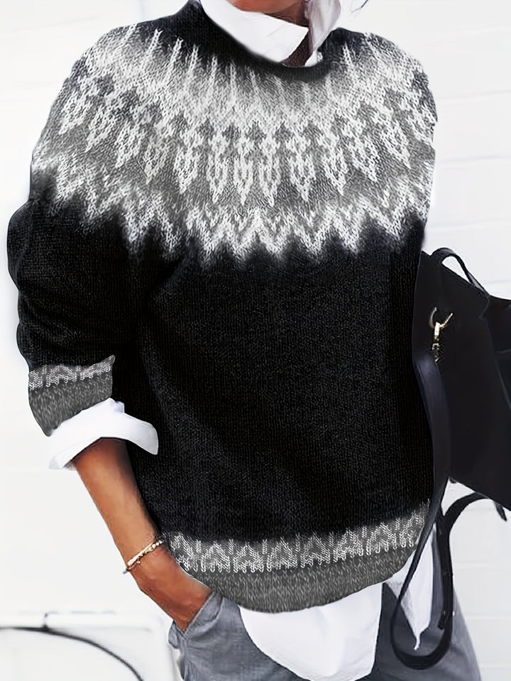 Chunky Jacquard Round Neck Sweater