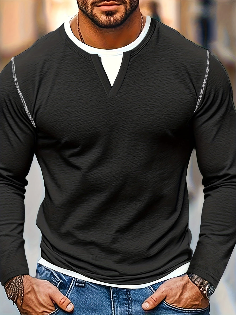 Refined Notch-Neck Henley Shirt
