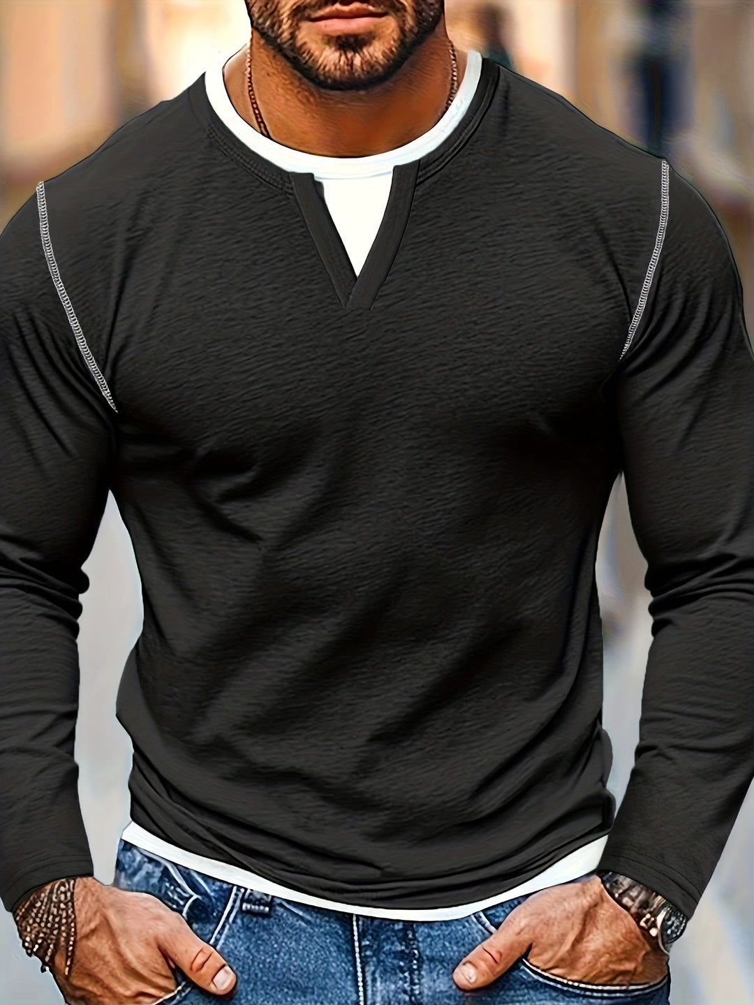 Refined Notch-Neck Henley Shirt