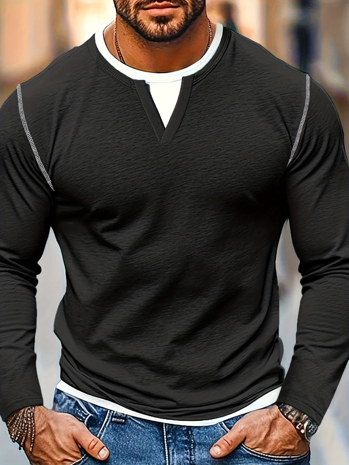 Refined Notch-Neck Henley Shirt