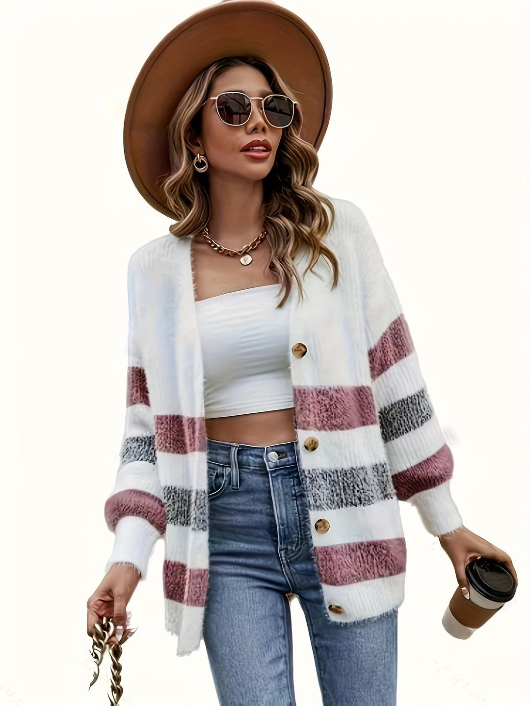Striped Open-Front Cardigan