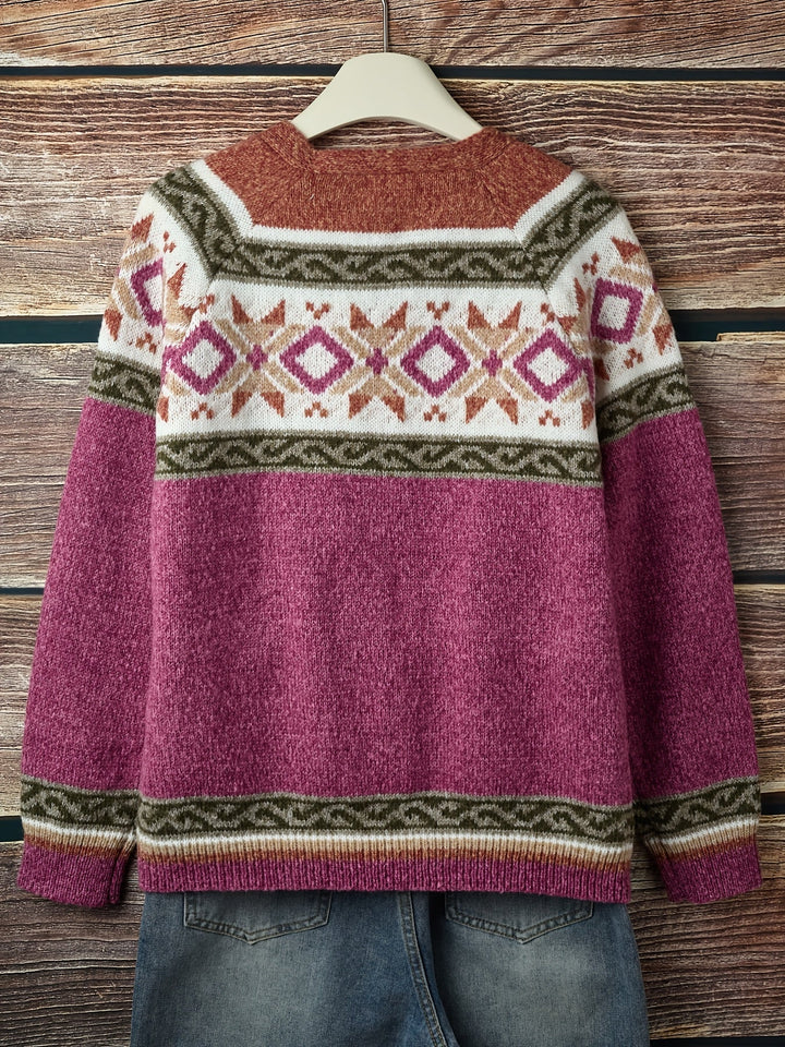 Patterned Button-Front Cardigan