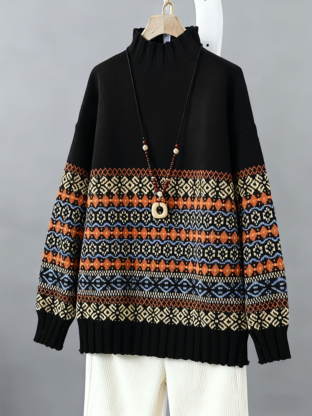 Vintage Jacquard Loose-Fit Sweater