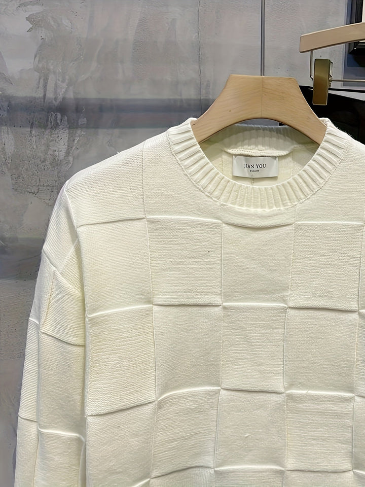 Textured Check Crewneck Sweater