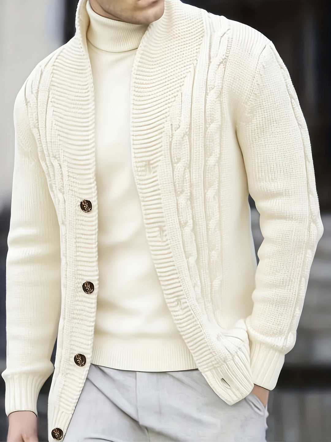 Cable-Knit Button Cardigan