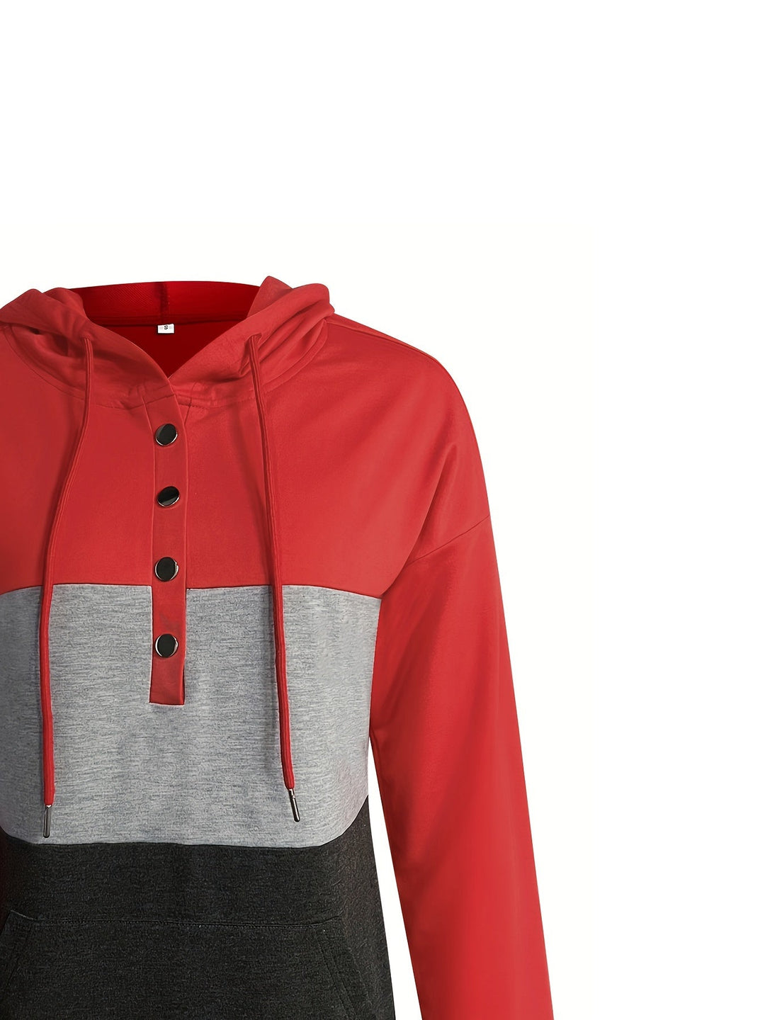 Color Block Button-Neck Hoodie