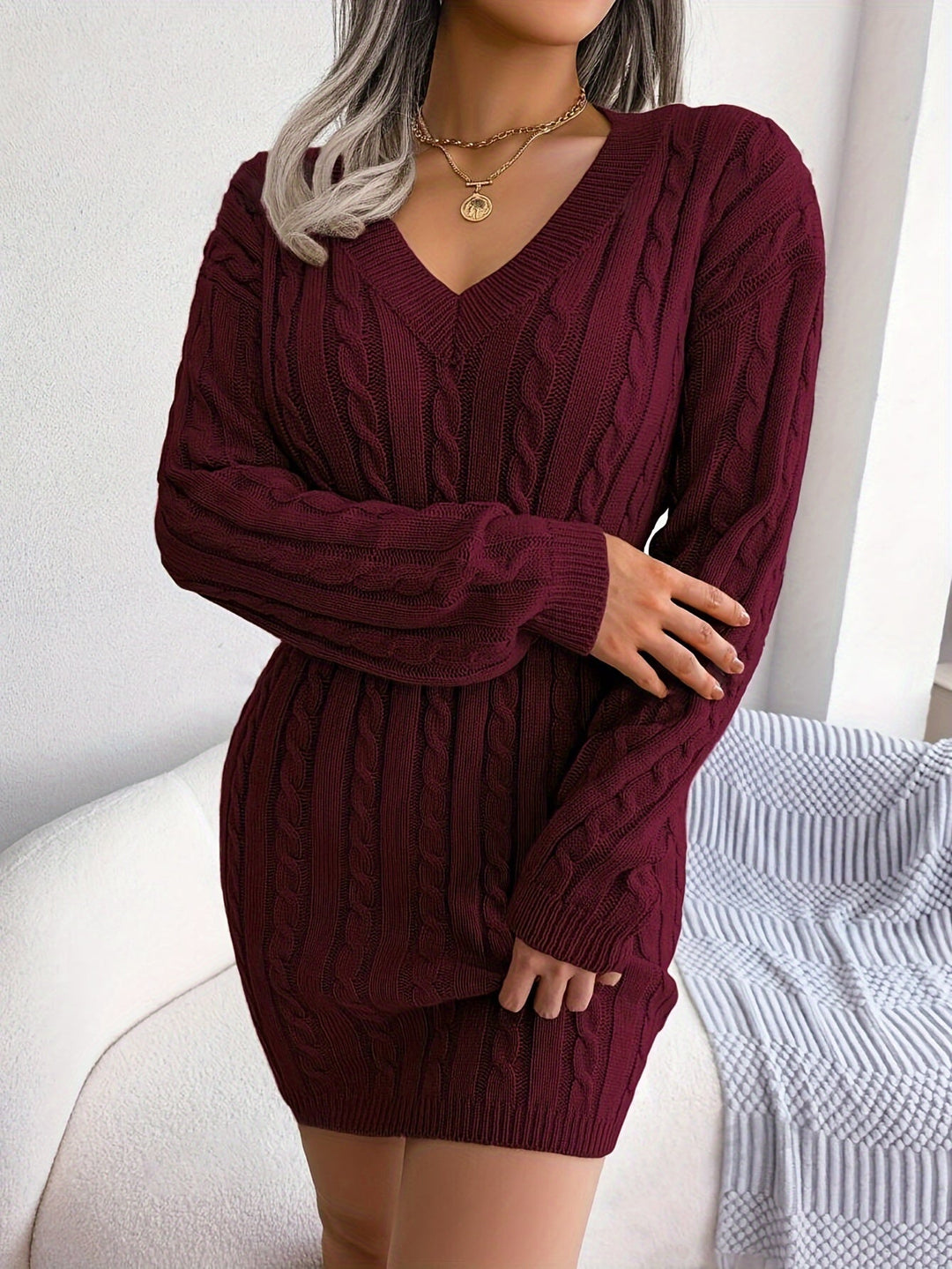 Cable-Knit Peplum Sweater Dress