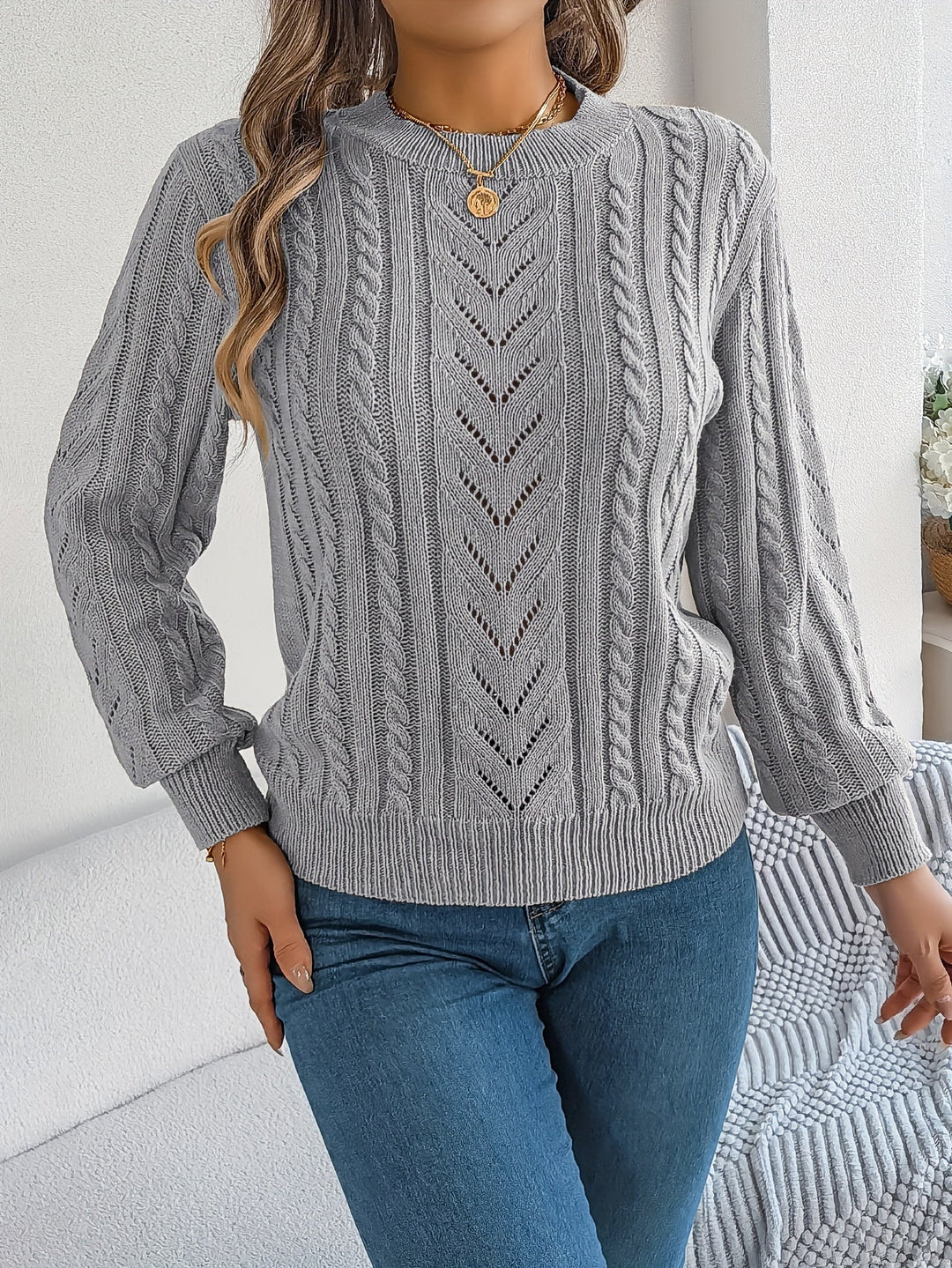 Cable-Knit Textured Sweater