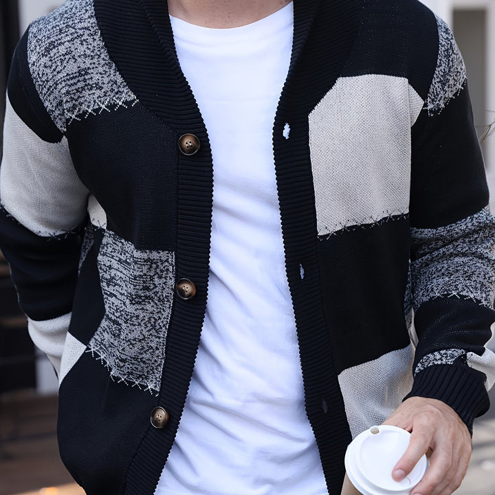 Color-Blocked Button-Up Cardigan