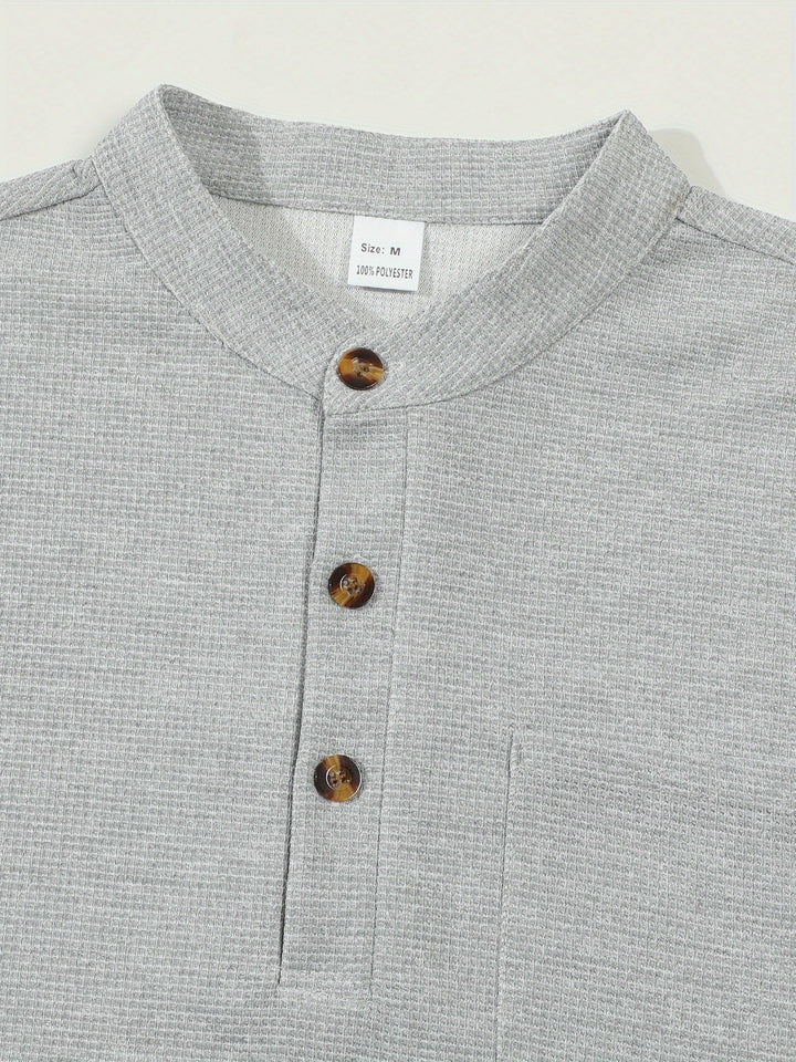 Textured Long Sleeve Henley Shirt
