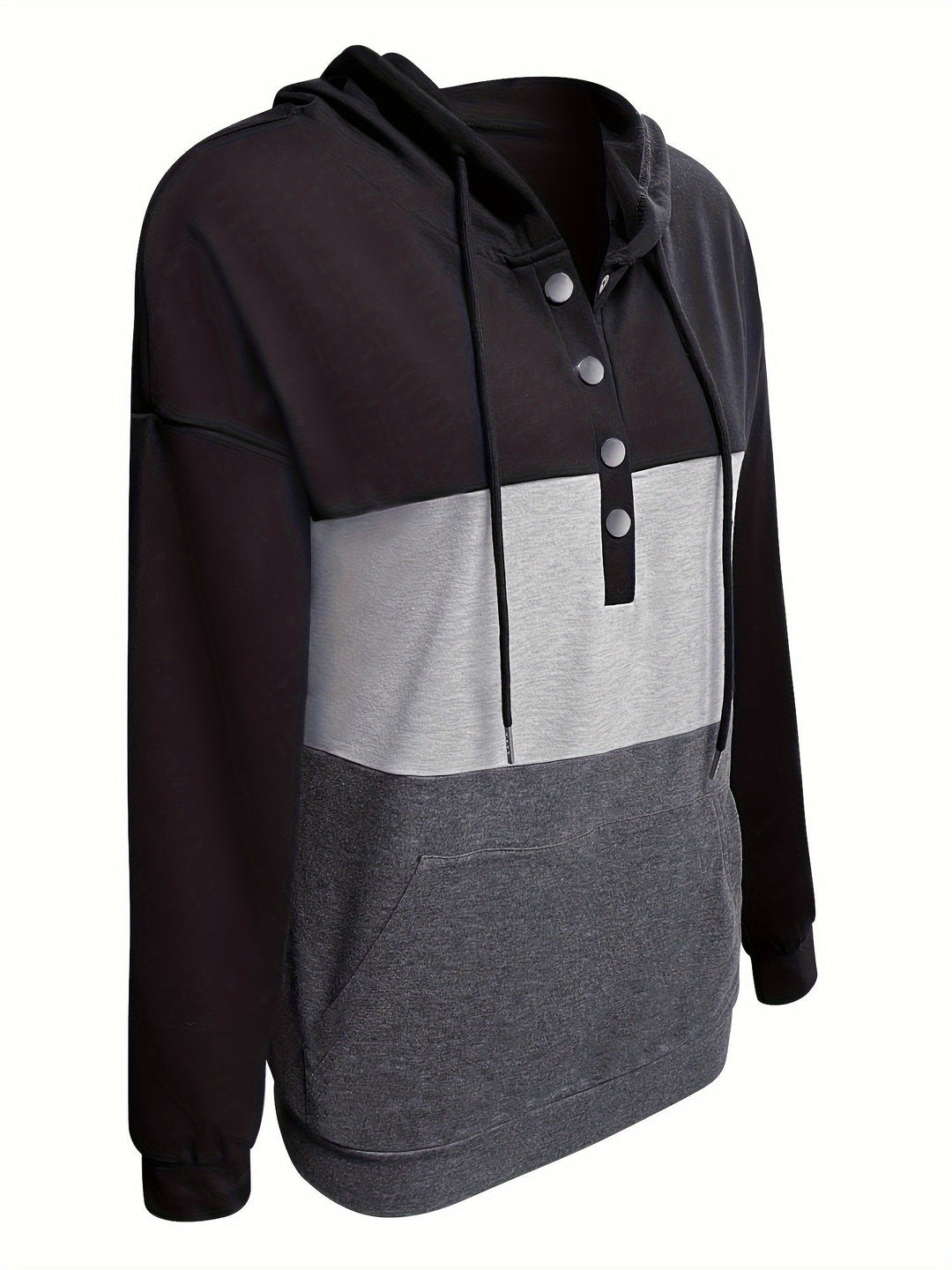 Color Block Button-Neck Hoodie