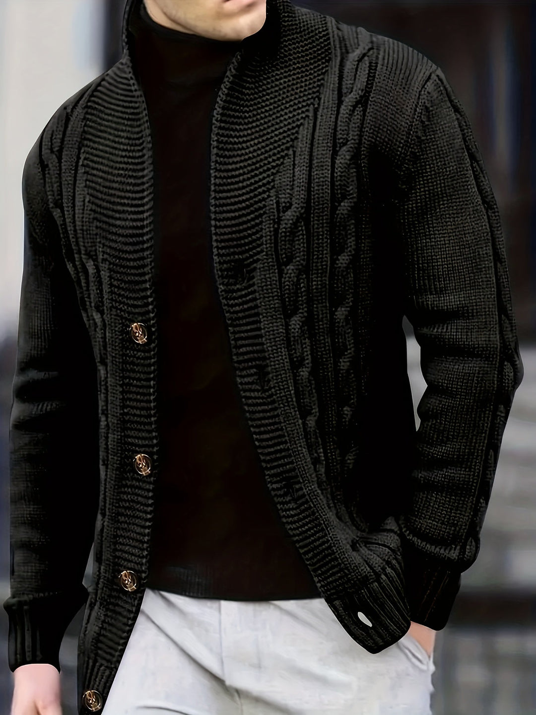 Cable-Knit Button Cardigan