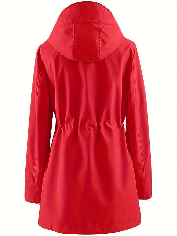 Hooded Drawstring Rain Jacket
