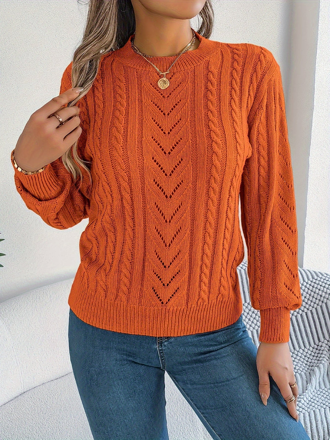 Cable-Knit Textured Sweater
