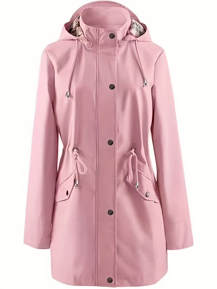 Hooded Drawstring Rain Jacket