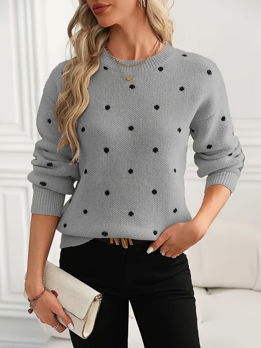 Polka Dot Crew Neck Sweater
