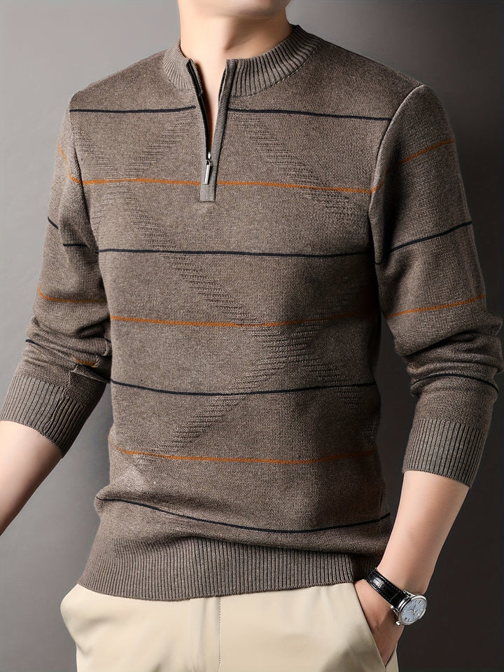 Refined Striped Zip-Neck Sweater