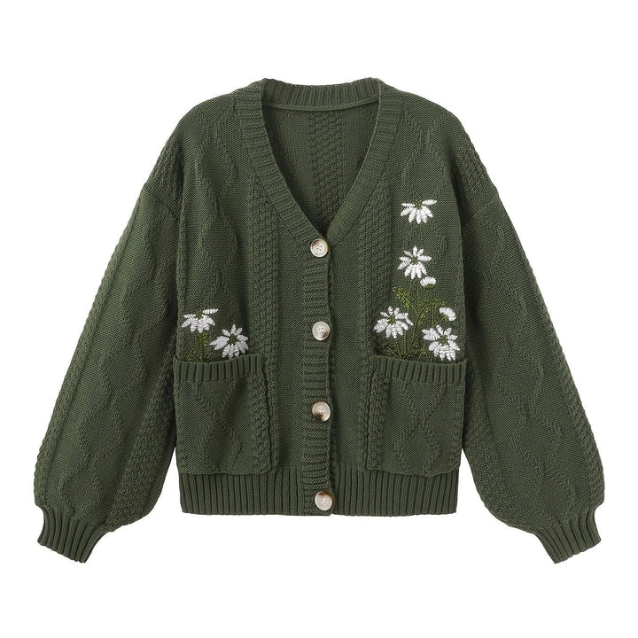 Floral Embroidered Button Cardigan