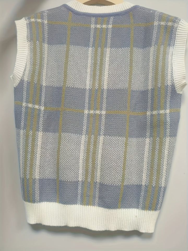 Vintage Plaid V-Neck Sweater Vest