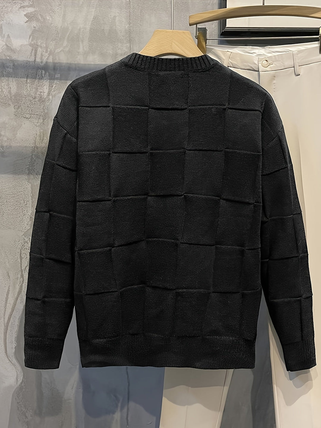Textured Check Crewneck Sweater