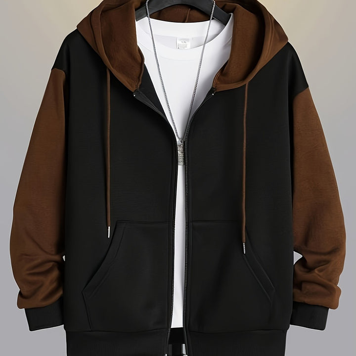 Color Block Zip-Up Hoodie