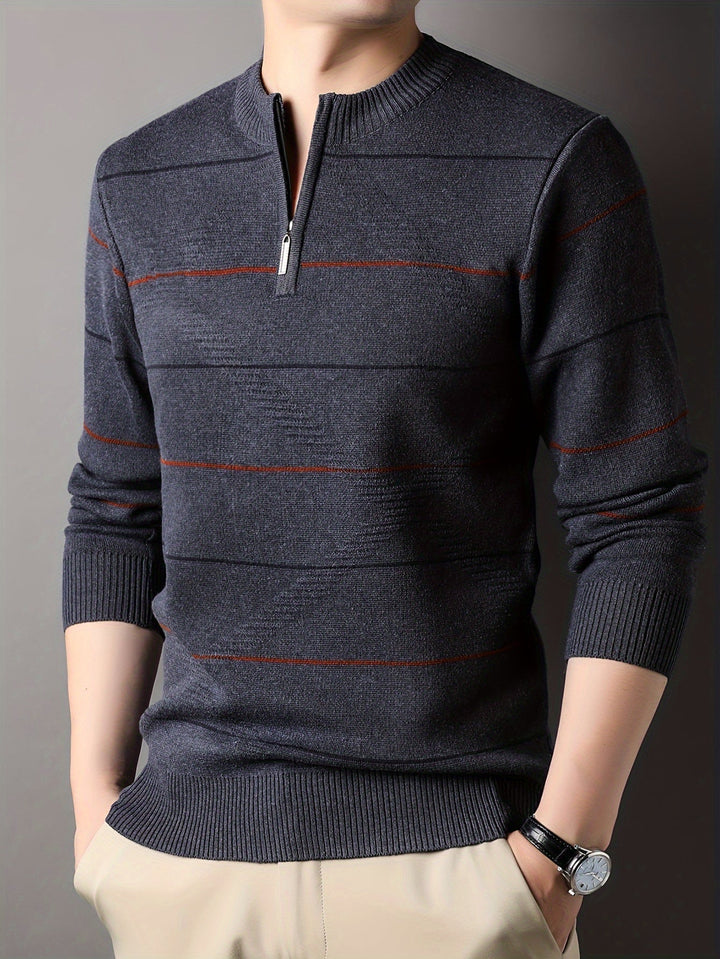Refined Striped Zip-Neck Sweater