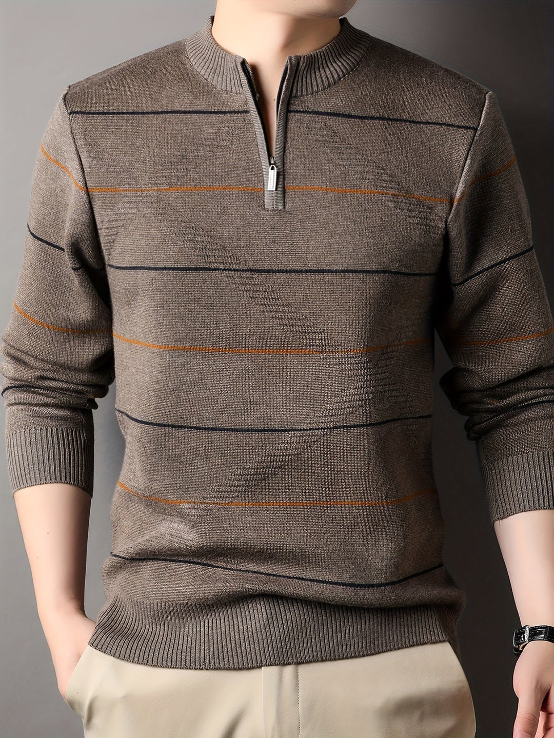 Refined Striped Zip-Neck Sweater