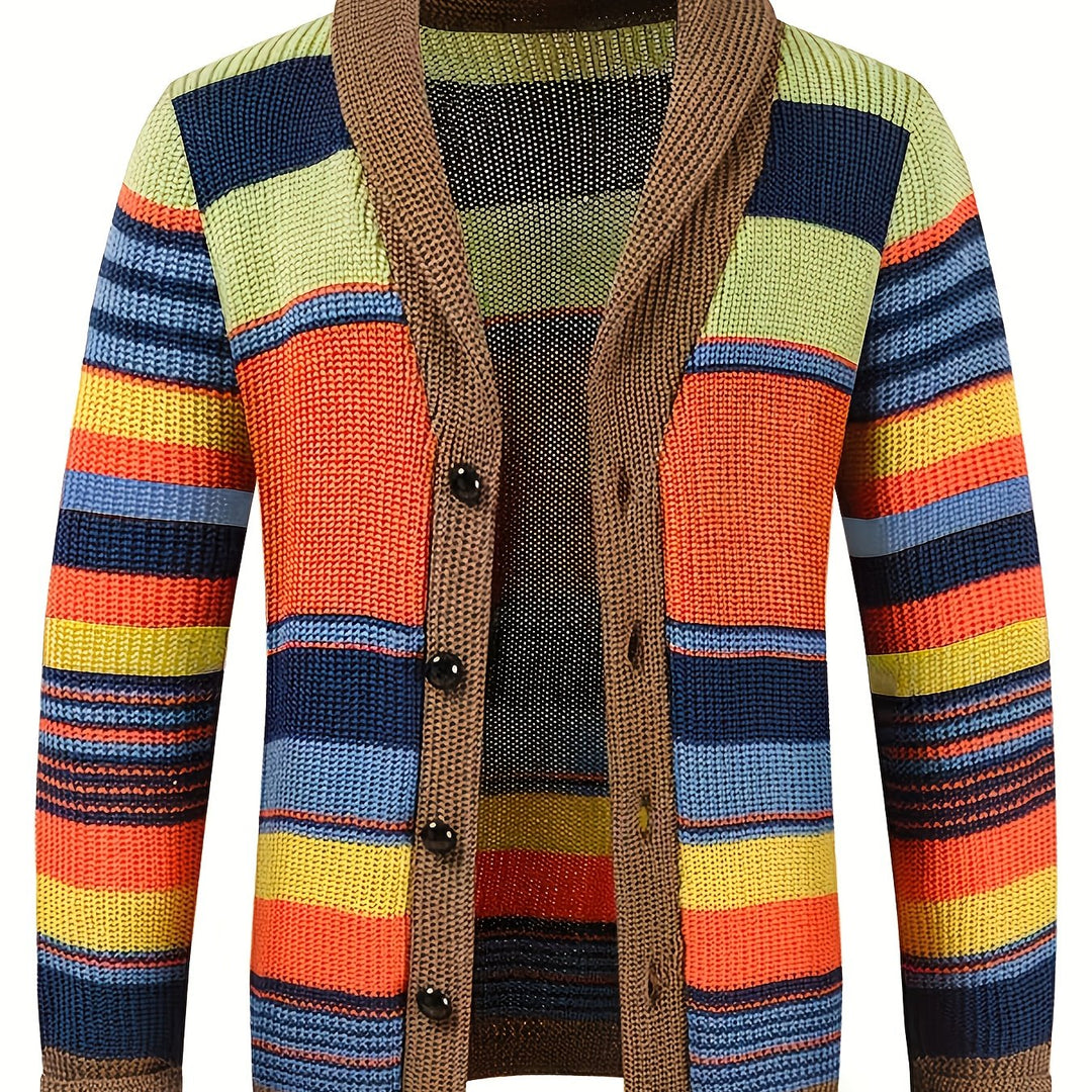 Striped Shawl-Collar Cardigan