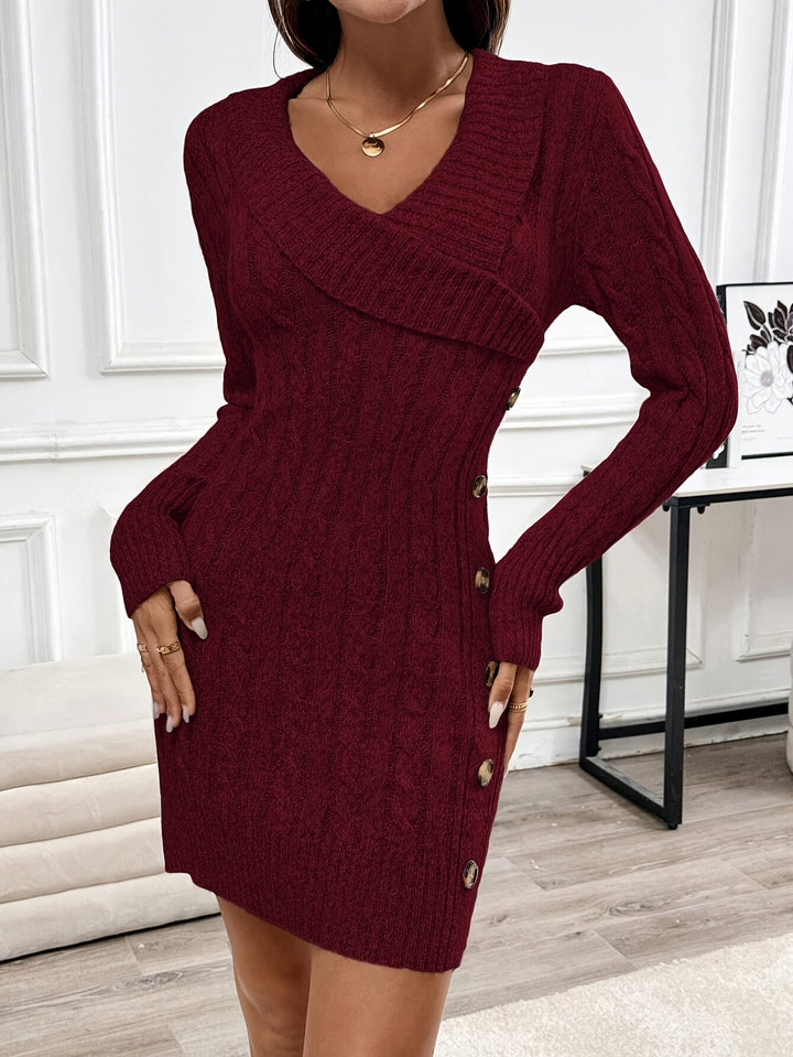 Cable-Knit V-Neck Sweater Dress