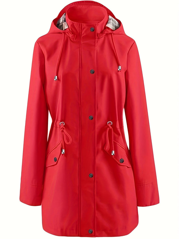Hooded Drawstring Rain Jacket