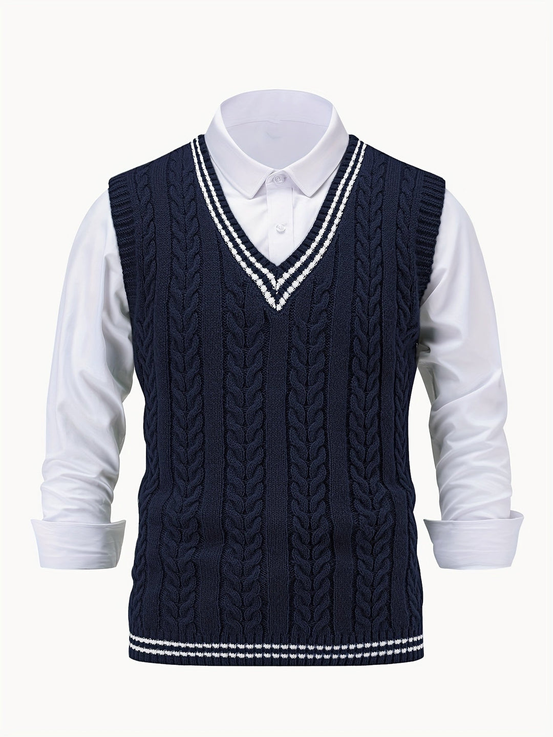 Cable-Knit V-Neck Sweater Vest