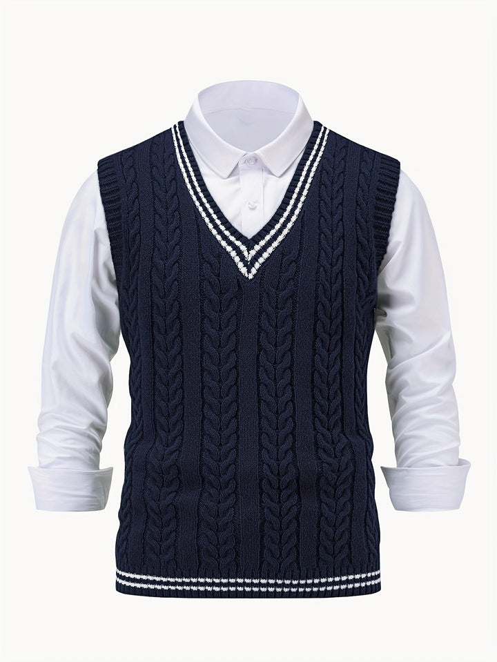 Cable-Knit V-Neck Sweater Vest