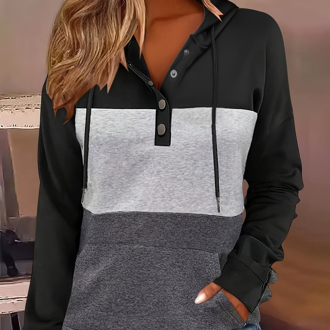 Color Block Button-Neck Hoodie