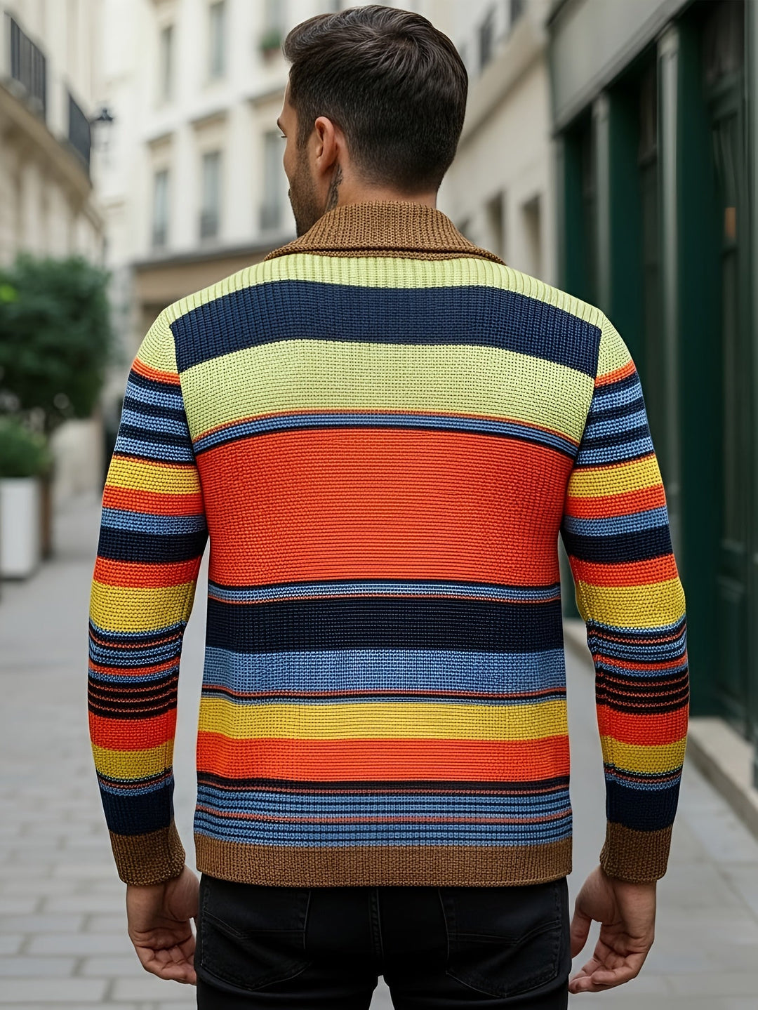 Striped Shawl-Collar Cardigan