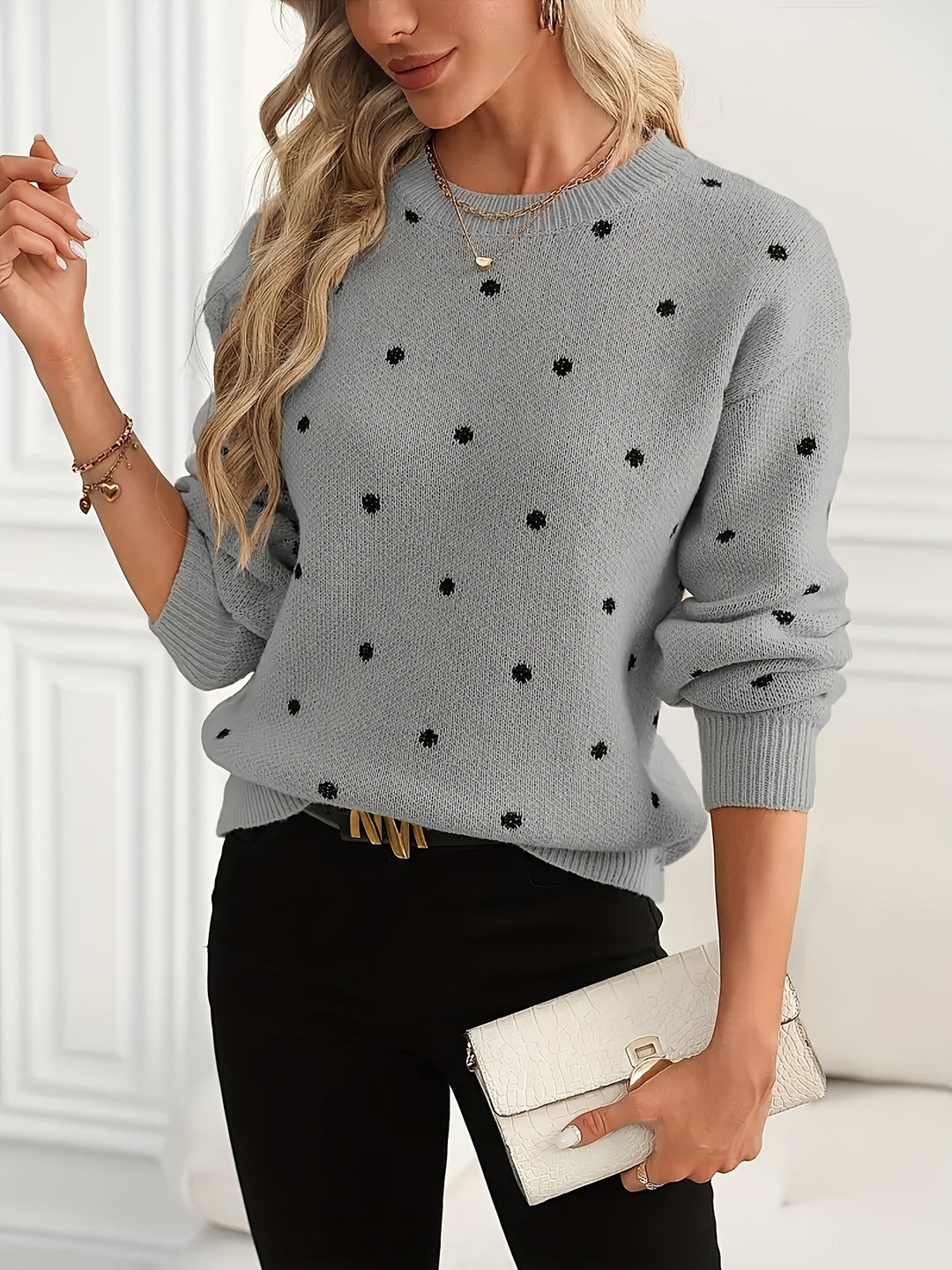 Polka Dot Crew Neck Sweater