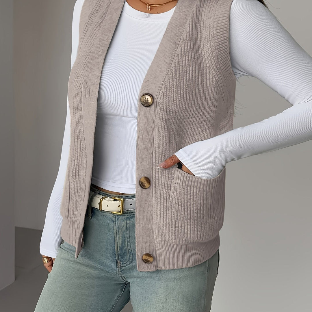 Buttoned V-Neck Knit Vest