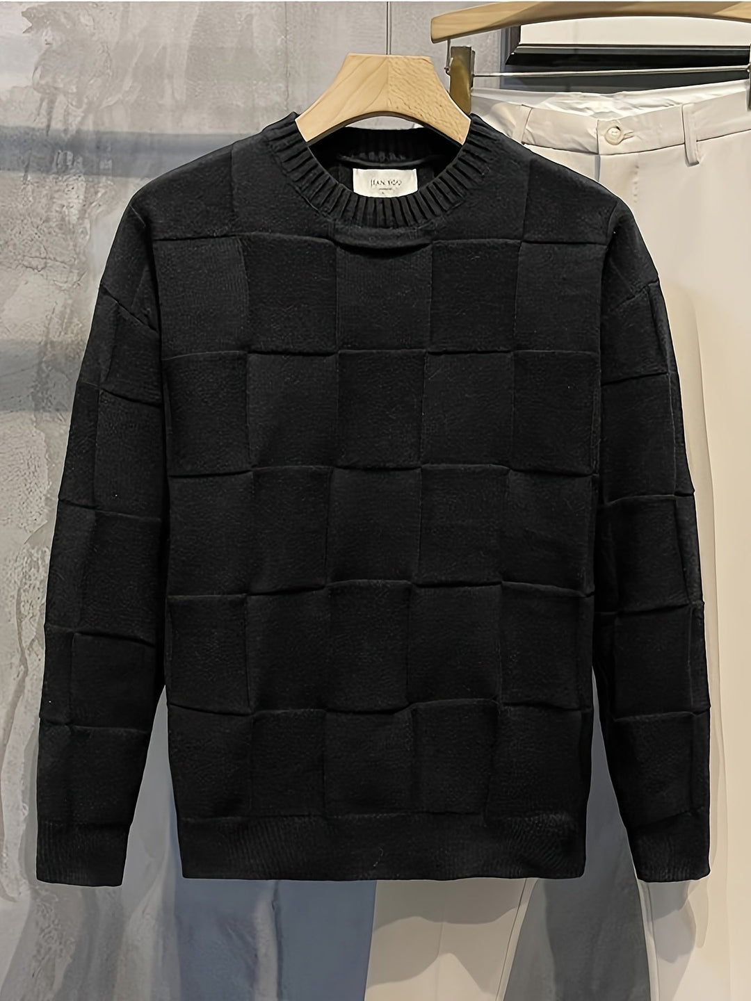 Textured Check Crewneck Sweater
