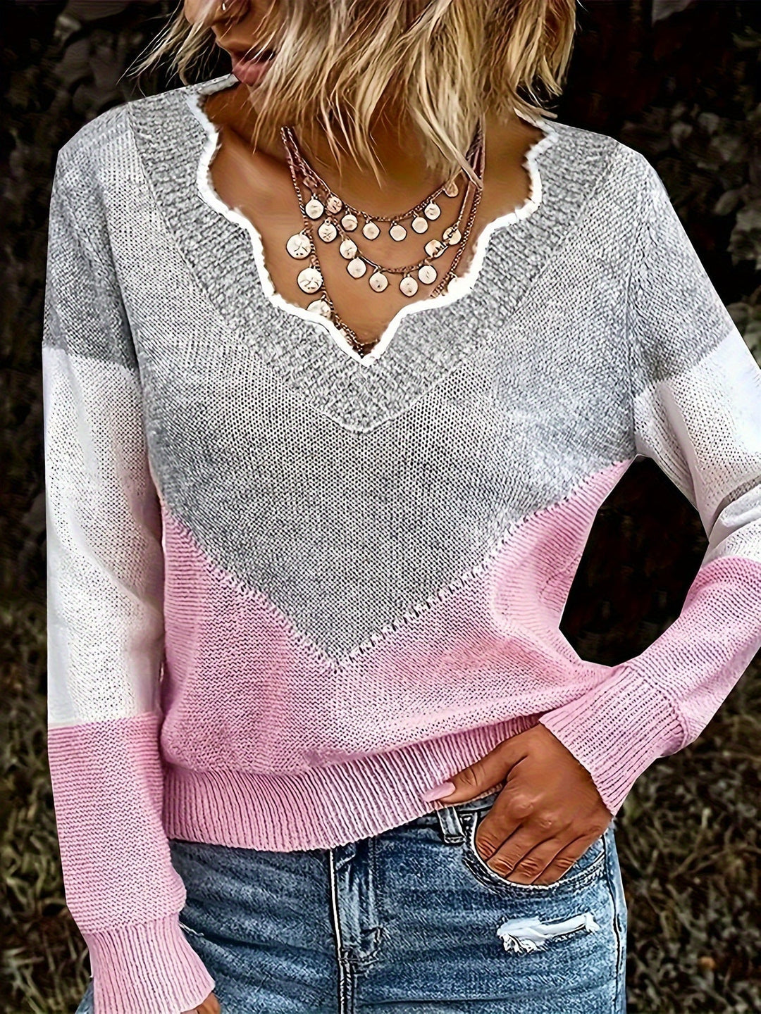 Colorblock V-Neck Sweater