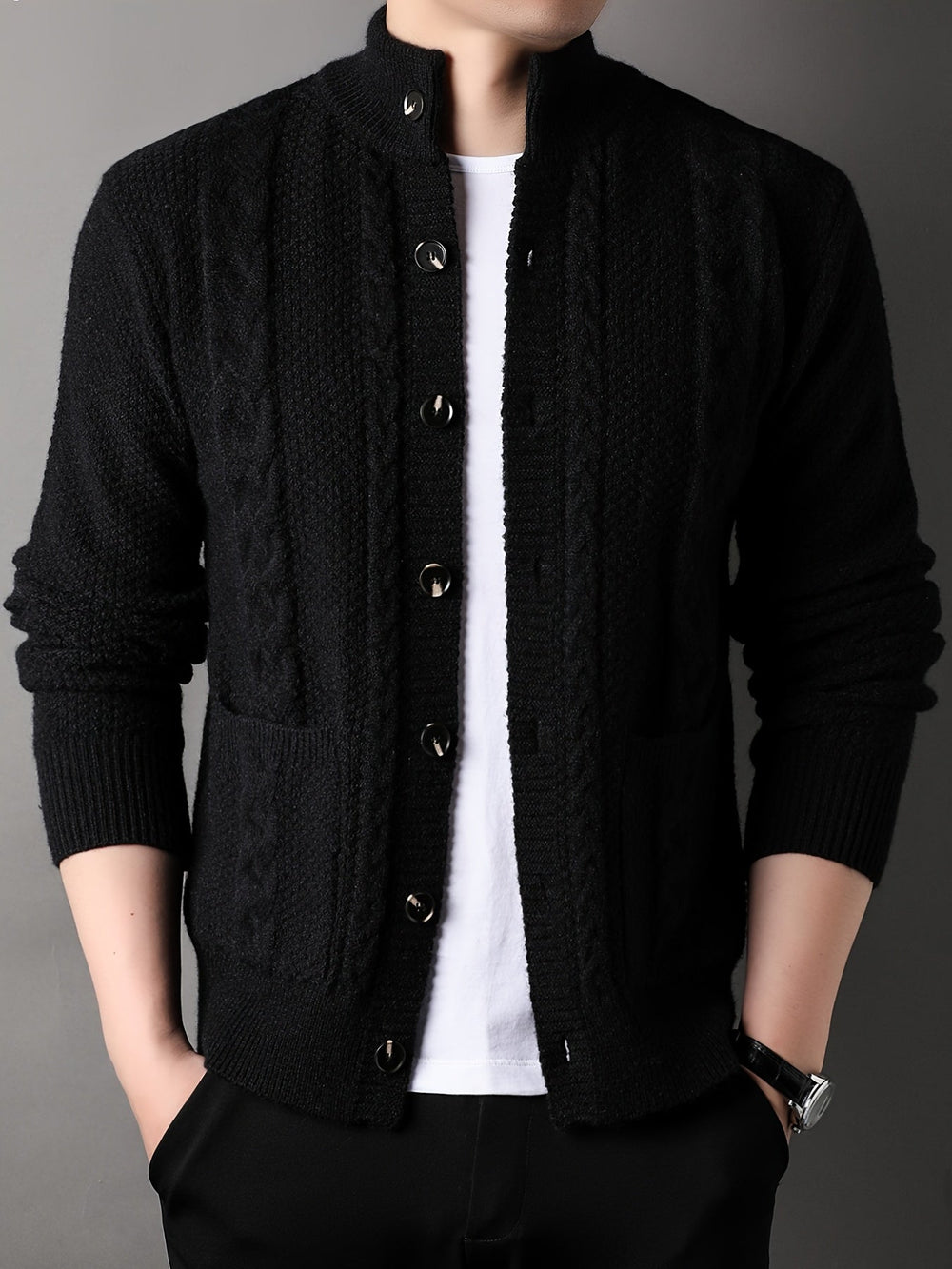 Textured Button-Front Cardigan