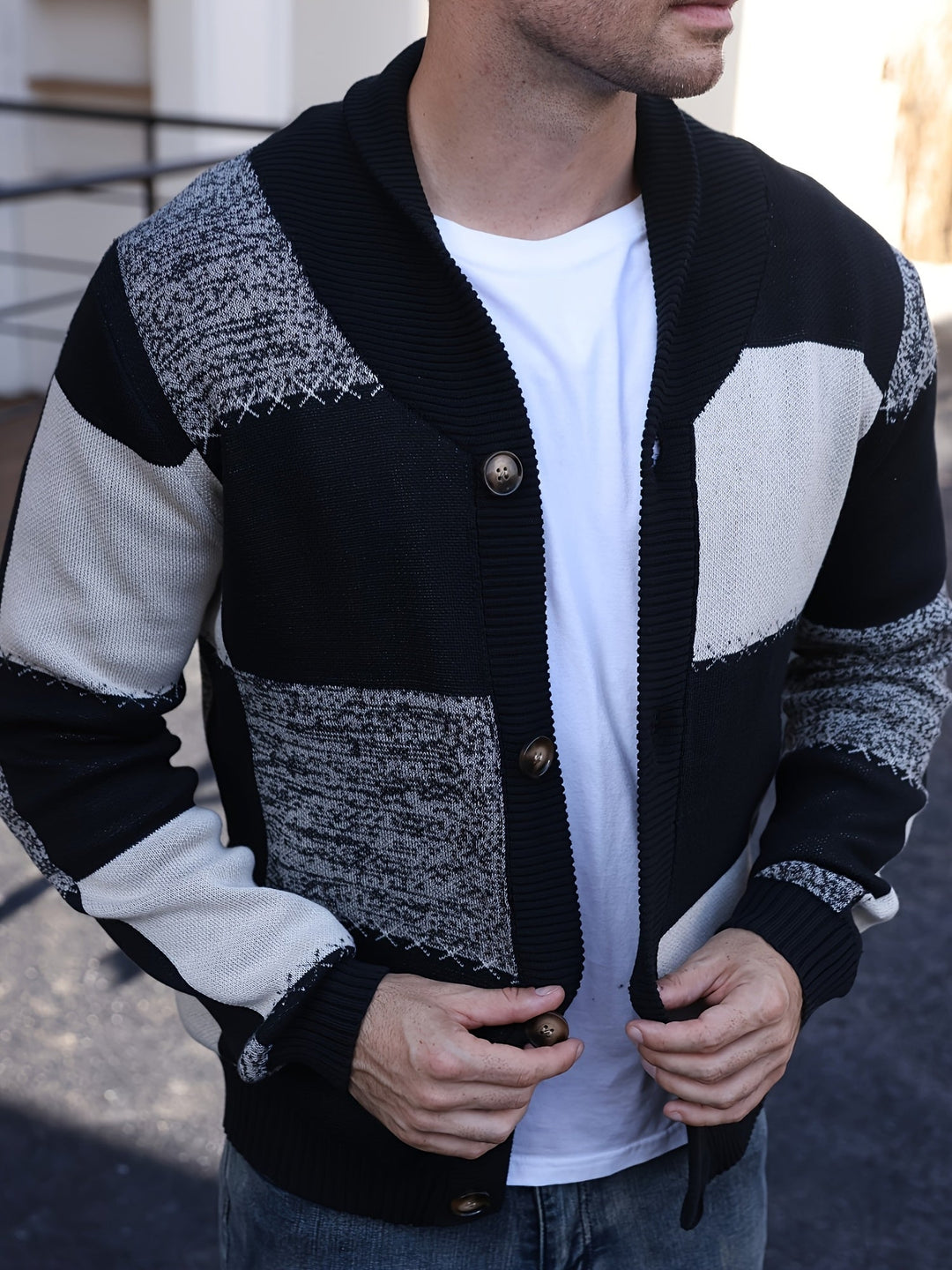 Color-Blocked Button-Up Cardigan