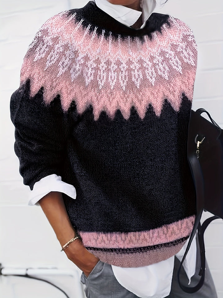 Chunky Jacquard Round Neck Sweater
