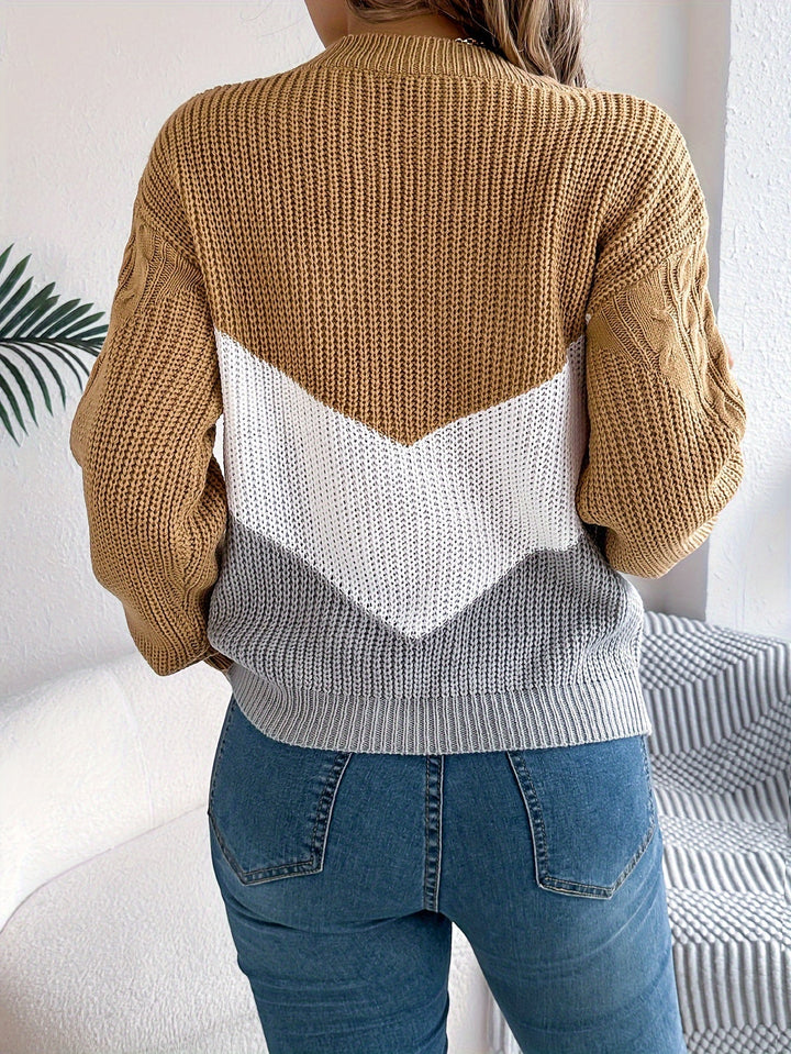 Color-Block Round Neck Sweater