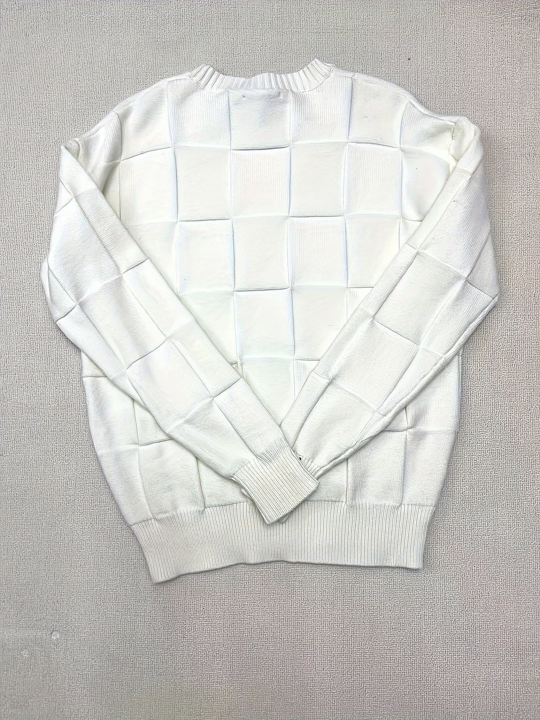 Textured Check Crewneck Sweater
