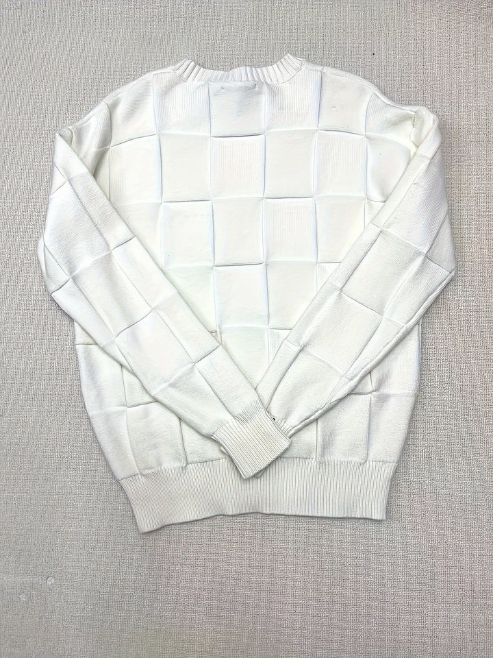 Textured Check Crewneck Sweater
