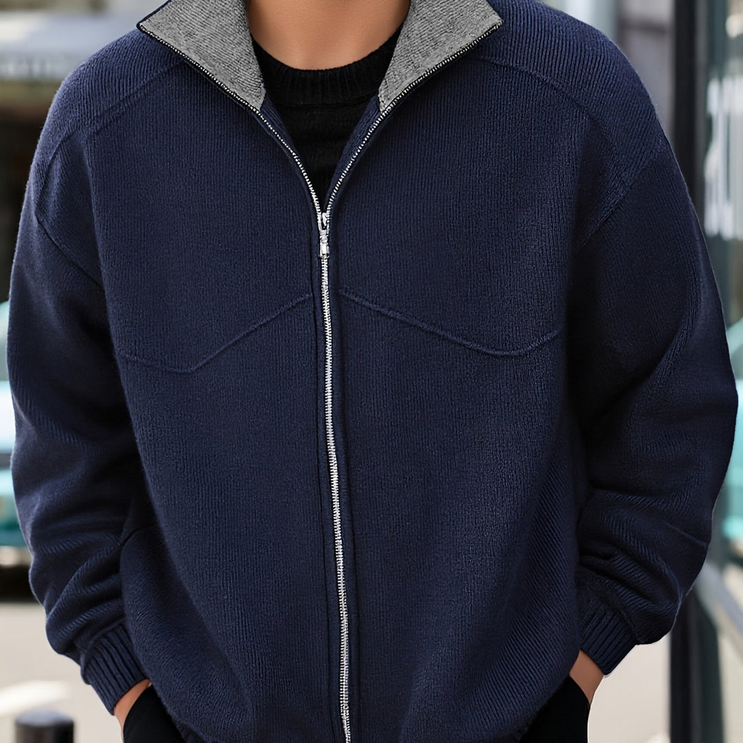Zip-Front High-Neck Cardigan