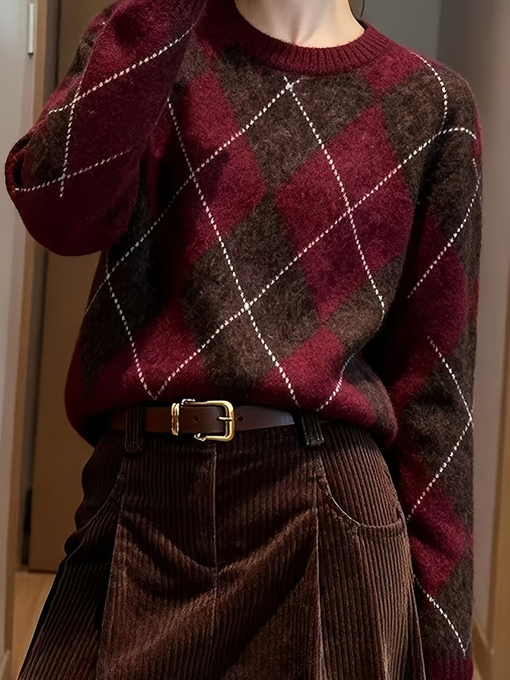 Diamond Argyle Round Neck Sweater